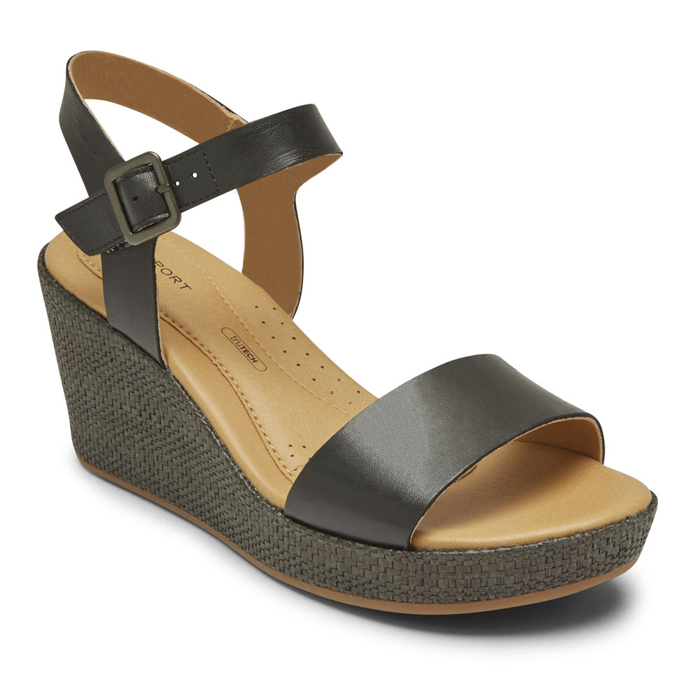 Rockport Sandals For Womens Black - Lyla Ankle-Strap - RE9837521